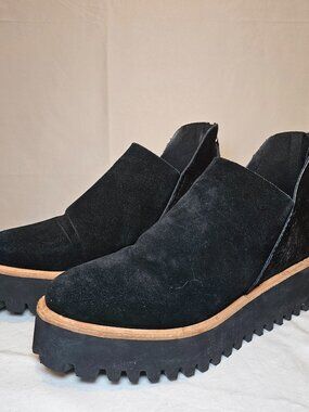 All Black Women's Black Faux Suede Fur Lined Platform Boots EU 37 US 6.5